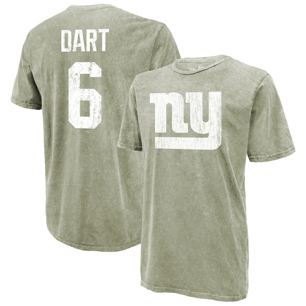 Jaxson Dart New York Giants Majestic Threads Mineral Wash Name & Number T-Shirt - Moss Green for sale