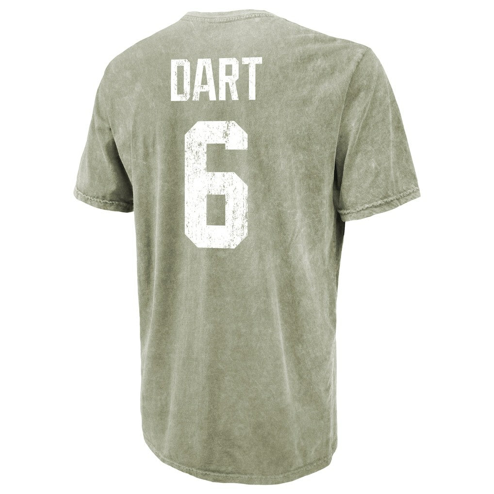 Jaxson Dart New York Giants Majestic Threads Mineral Wash Name & Number T-Shirt - Moss Green for sale