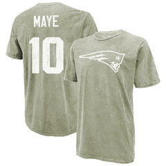Drake Maye New England Patriots Majestic Threads Mineral Wash Name & Number T-Shirt - Moss Green for sale