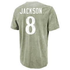 Lamar Jackson Baltimore Ravens Majestic Threads Mineral Wash Name & Number T-Shirt - Moss Green cheap