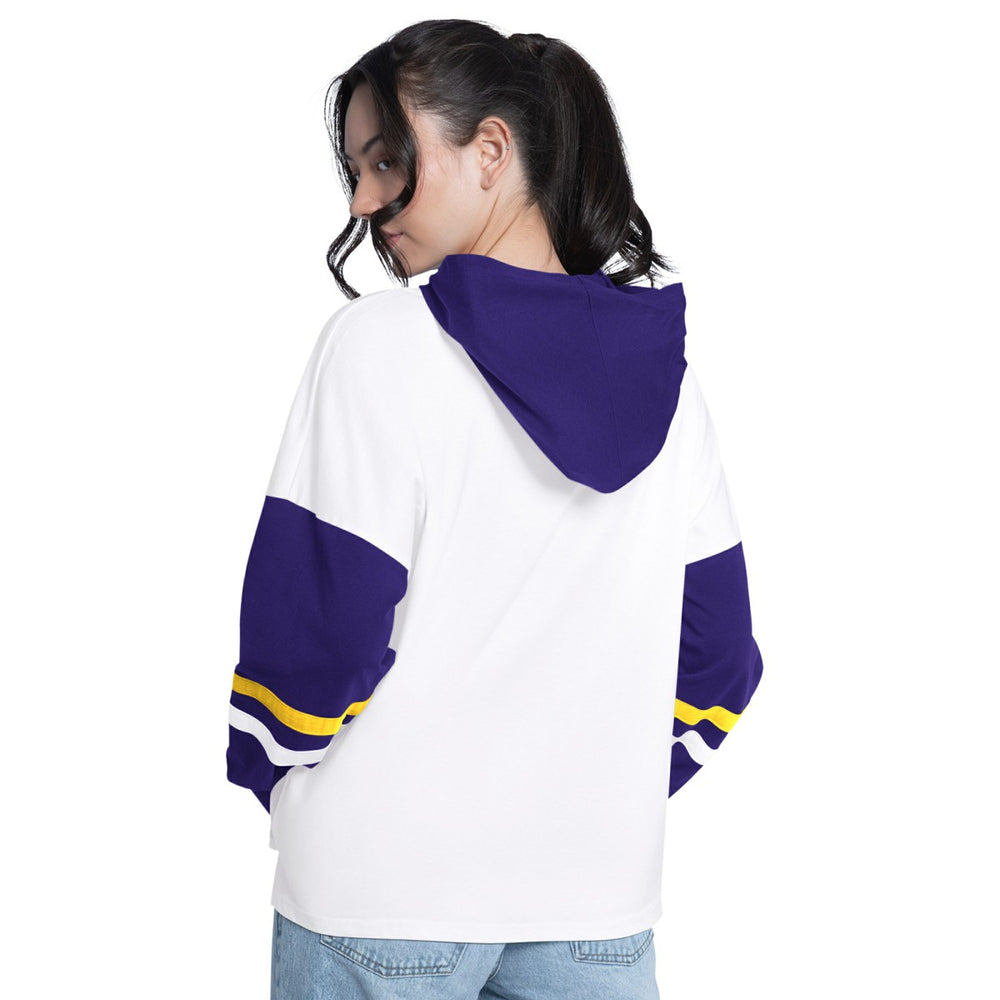 Los Angeles Lakers G-III 4Her by Carl Banks Women's Key Player Oversized Hooded Long Sleeve T-Shirt - White/Purple for sale