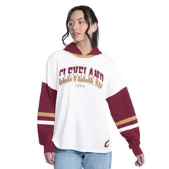 Cleveland Cavaliers G-III 4Her by Carl Banks Women's Key Player Oversized Hooded Long Sleeve T-Shirt sale - White/Wine on sale