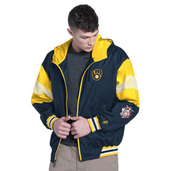 Milwaukee Brewers Pro Player Legacy Lightweight Full-Zip Hooded Jacket - Navy/Gold