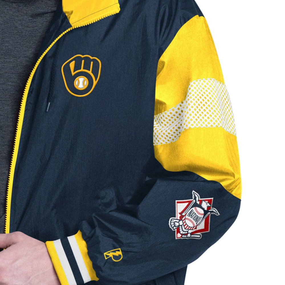 Milwaukee Brewers Pro Player Legacy Lightweight Full-Zip Hooded Jacket - Navy/Gold