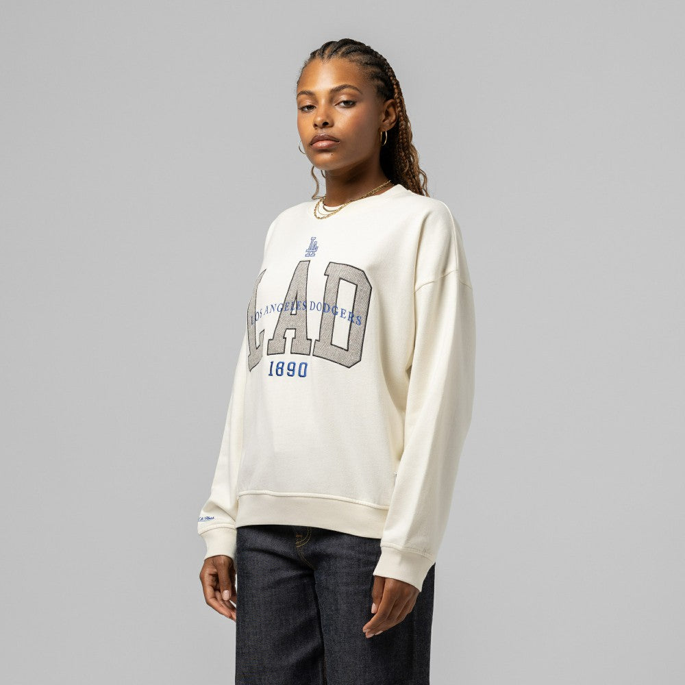 Los Angeles Dodgers Women's Premium Crewneck Sweatshirt - Cream | Mitchell & Ness