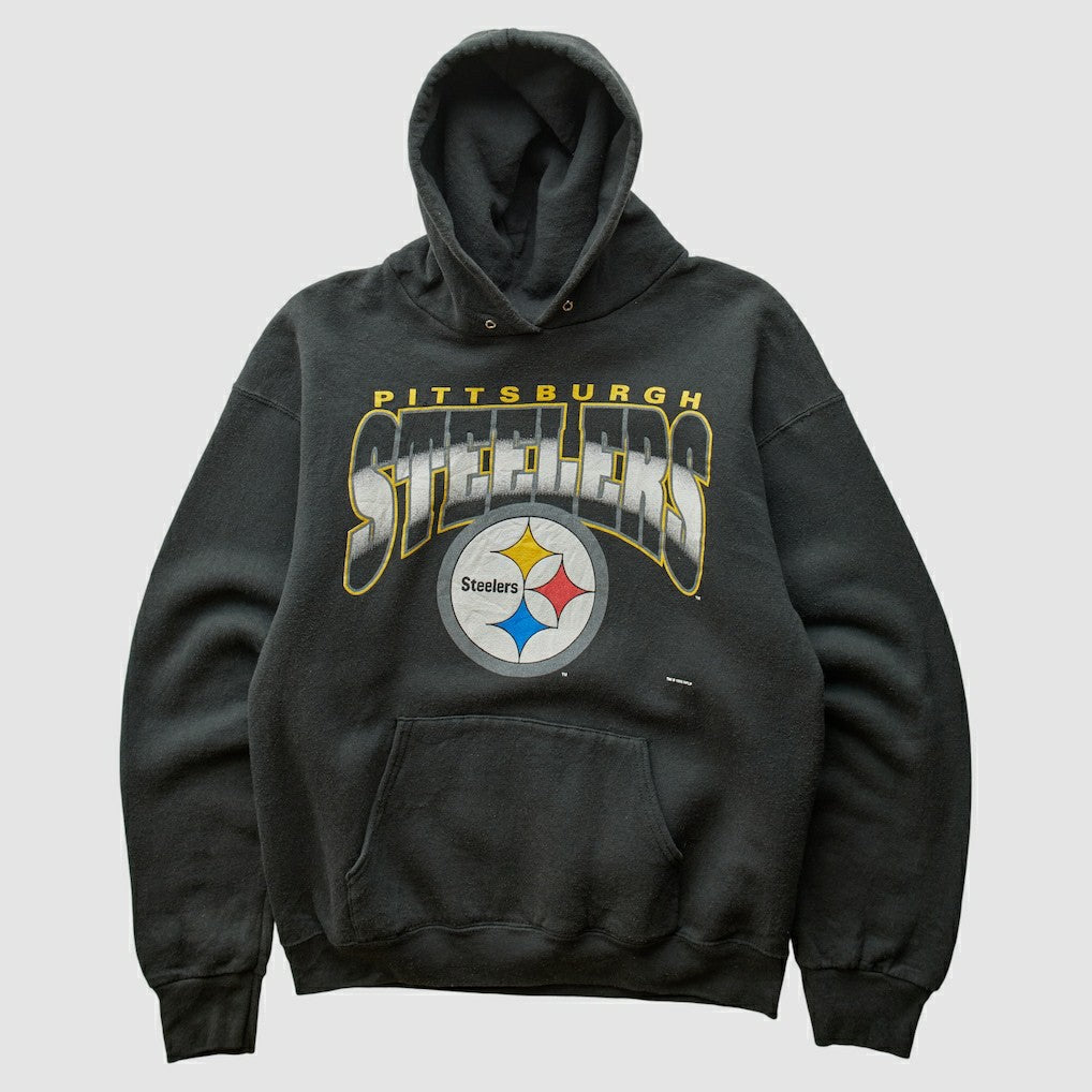 Pittsburgh Steelers 90s Hooded Pullover Sweatshirt - Black Vintage cheap