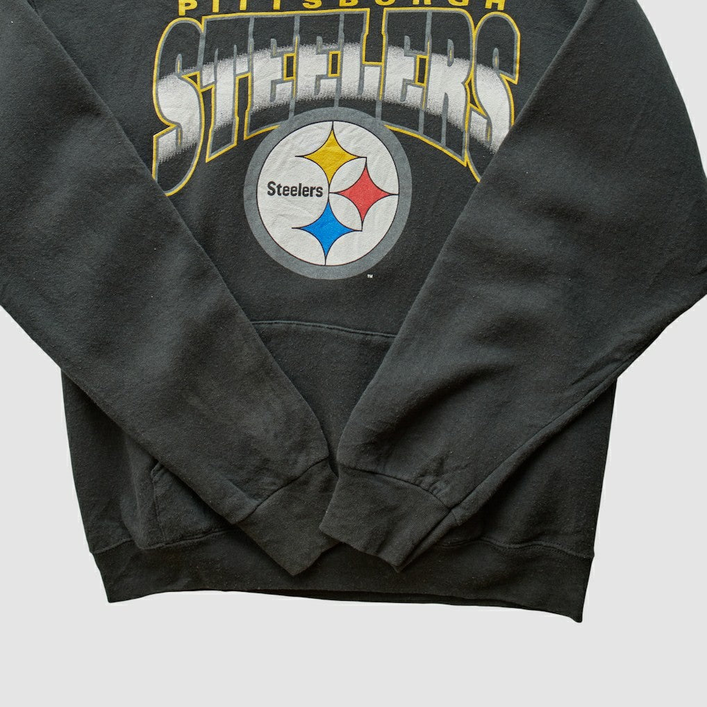 Pittsburgh Steelers 90s Hooded Pullover Sweatshirt - Black Vintage cheap
