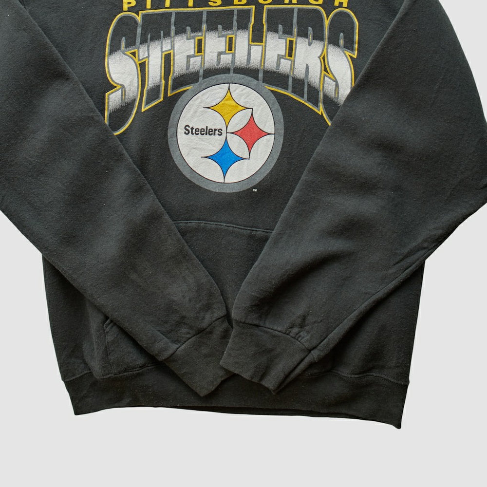 Pittsburgh Steelers 90s Hooded Pullover Sweatshirt - Black Vintage cheap