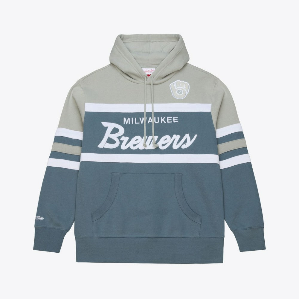Milwaukee Brewers Cooperstown Collection Thunderstorm Head Coach Hoodie - Gray | Mitchell & Ness
