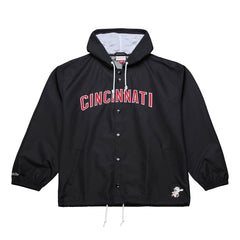 Cincinnati Reds Full-Snap Hooded Coaches Jacket - Black | Mitchell & Ness