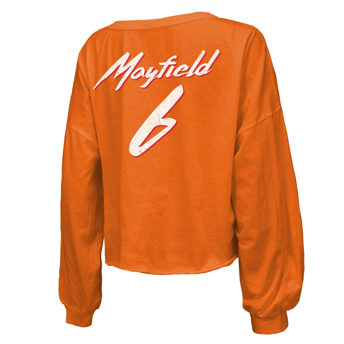Baker Mayfield Tampa Bay Buccaneers Majestic Threads Women's Off-Shoulder Script Name & Number V-Neck T-Shirt - Orange online