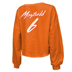 Baker Mayfield Tampa Bay Buccaneers Majestic Threads Women's Off-Shoulder Script Name & Number V-Neck T-Shirt - Orange online