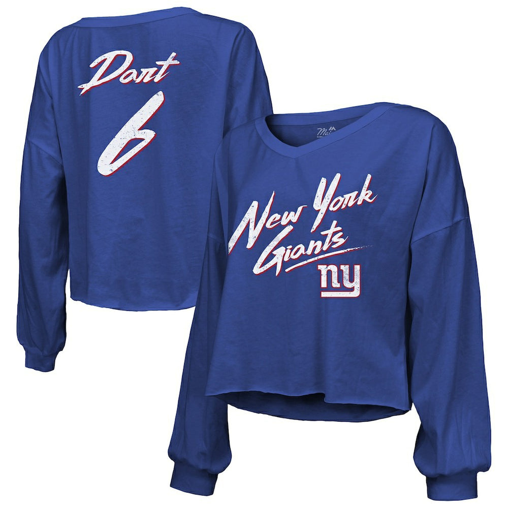 Jaxson Dart New York Giants Majestic Threads Women's Script Name & Number Long Sleeve T-Shirt - Royal sale