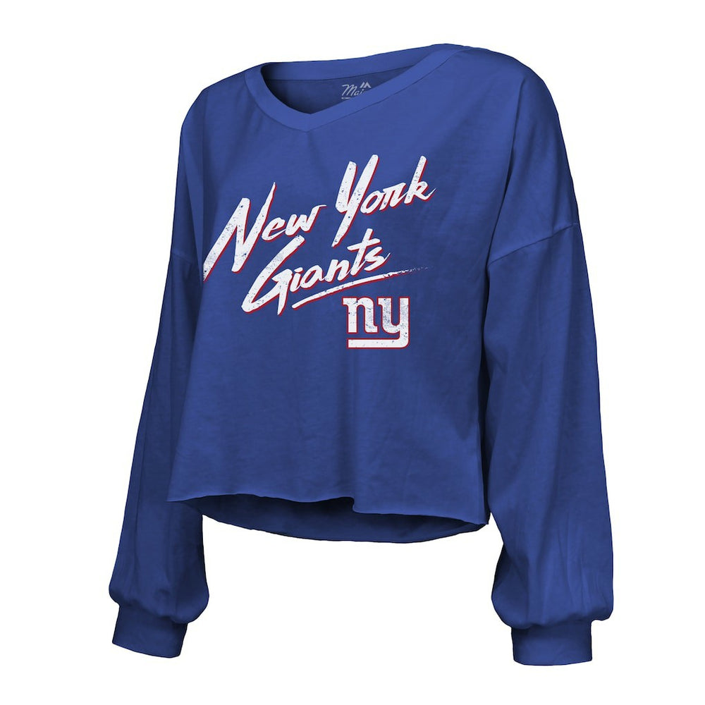Jaxson Dart New York Giants Majestic Threads Women's Script Name & Number Long Sleeve T-Shirt - Royal sale