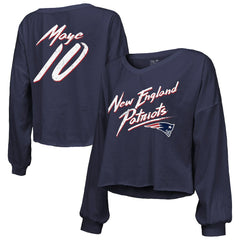 Drake Maye New England Patriots Majestic Threads Women's Off-Shoulder Script Name & Number V-Neck T-Shirt - Navy for sale