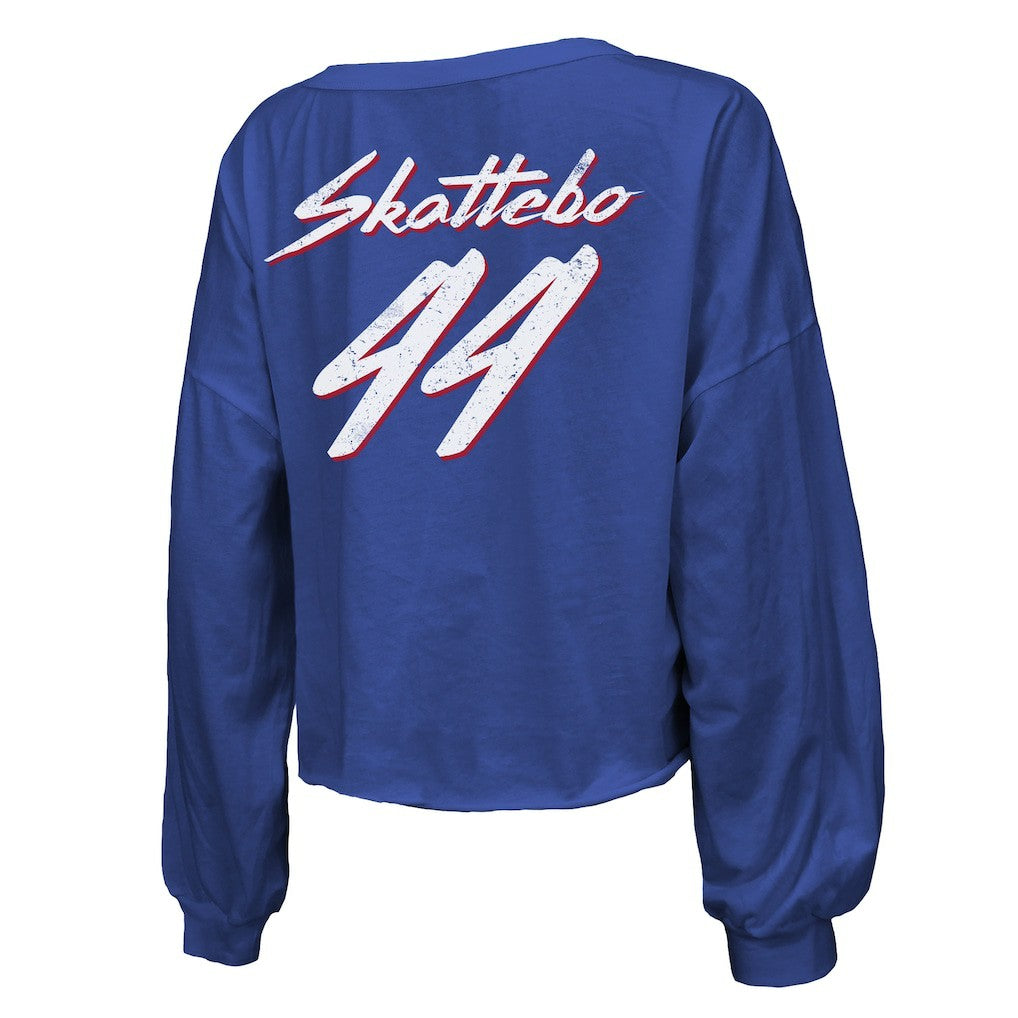 Cam Skattebo New York Giants Majestic Threads Women's Script Name & Number Long Sleeve T-Shirt - Royal cheap