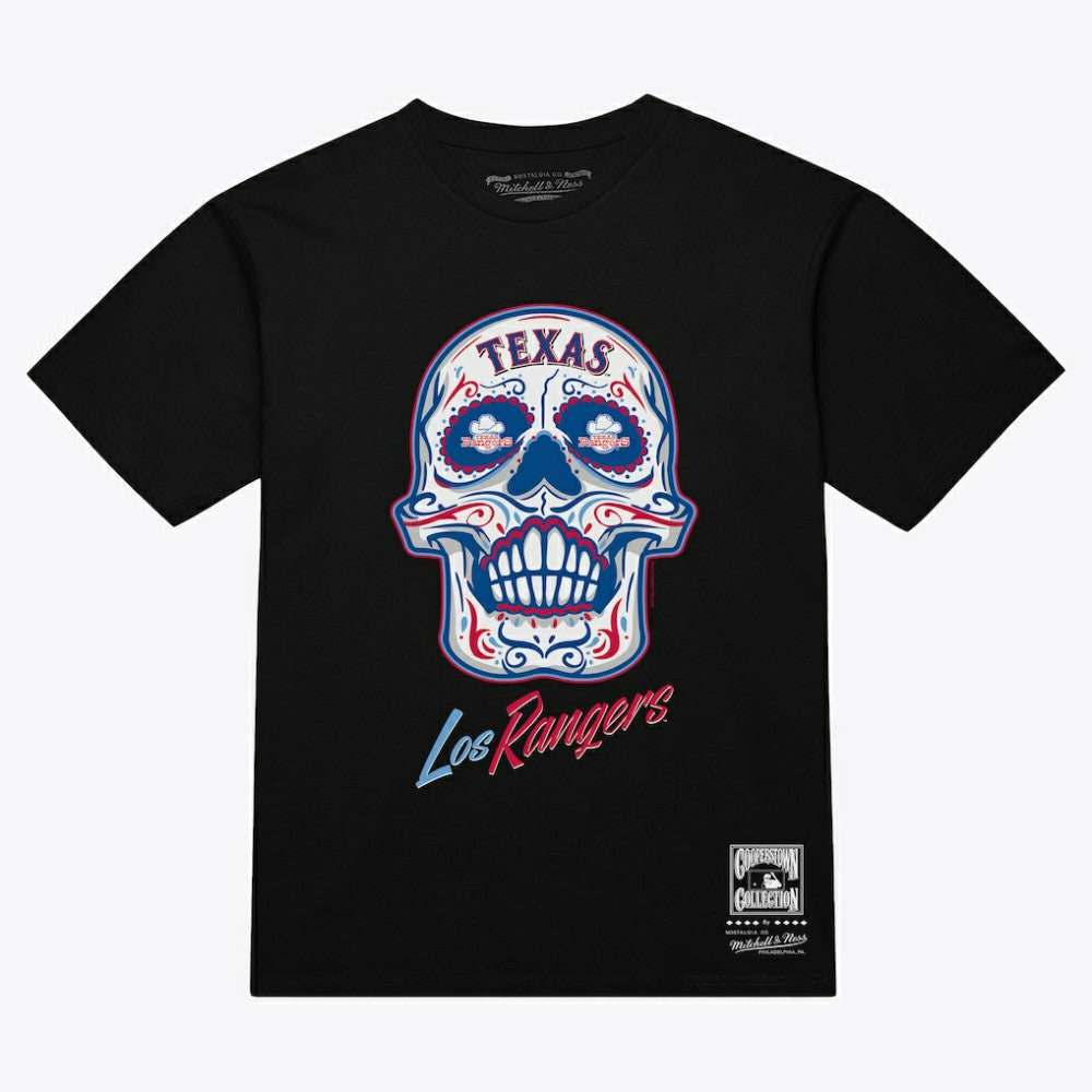 Texas Rangers Women's Sugar Skull Boxy T-Shirt - Black | Mitchell & Ness