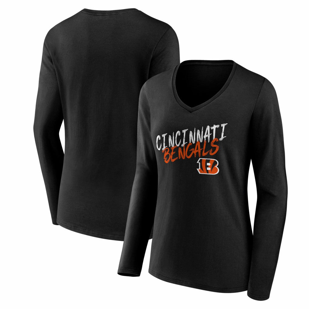 Cincinnati Bengals Women's Hustle Long Sleeve V-Neck T-Shirt - Black sale