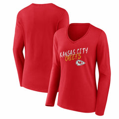 Kansas City Chiefs Women's Hustle Long Sleeve V-Neck T-Shirt - Red sale