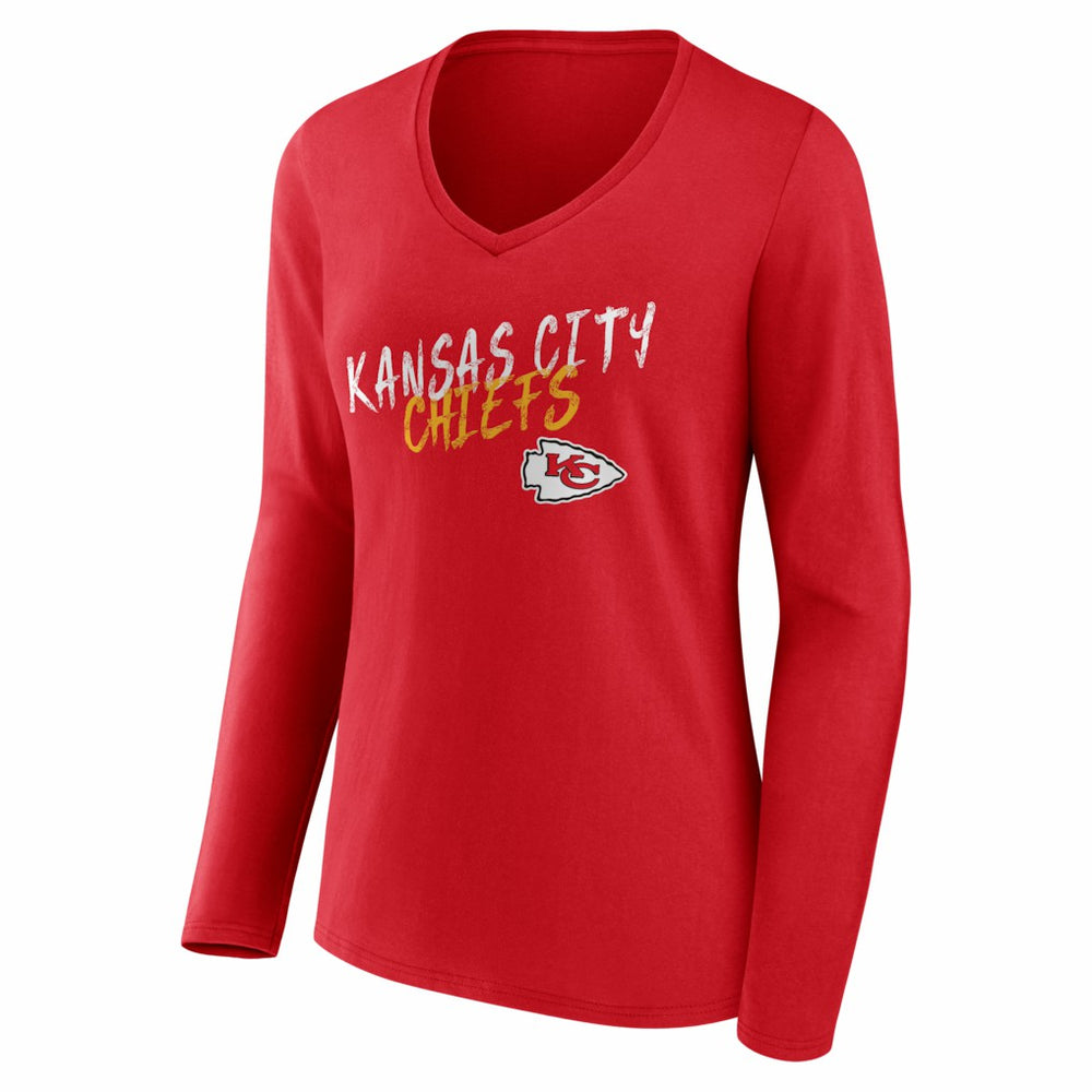 Kansas City Chiefs Women's Hustle Long Sleeve V-Neck T-Shirt - Red sale