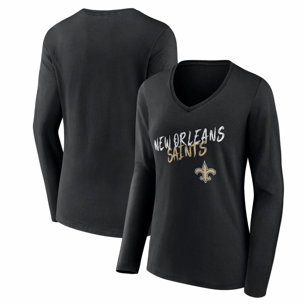 New Orleans Saints Women's Hustle Long Sleeve V-Neck T-Shirt - Black for sale