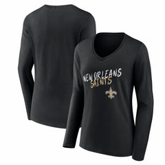 New Orleans Saints Women's Hustle Long Sleeve V-Neck T-Shirt - Black for sale