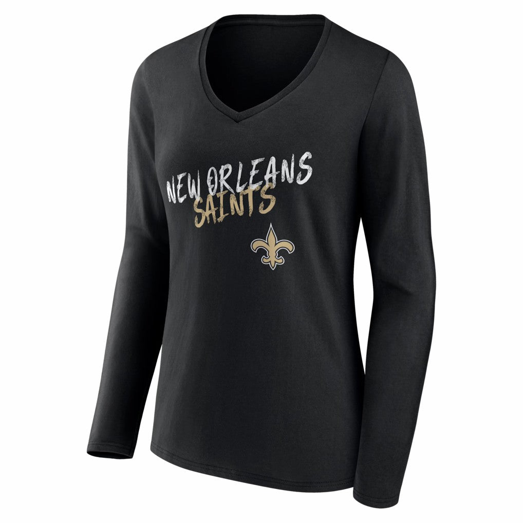New Orleans Saints Women's Hustle Long Sleeve V-Neck T-Shirt - Black for sale