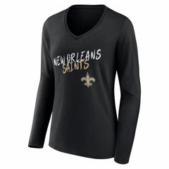 New Orleans Saints Women's Hustle Long Sleeve V-Neck T-Shirt - Black for sale