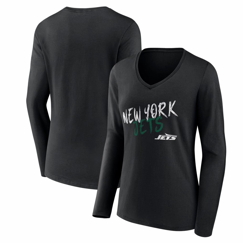 New York Jets Women's Hustle Long Sleeve V-Neck T-Shirt - Black on sale