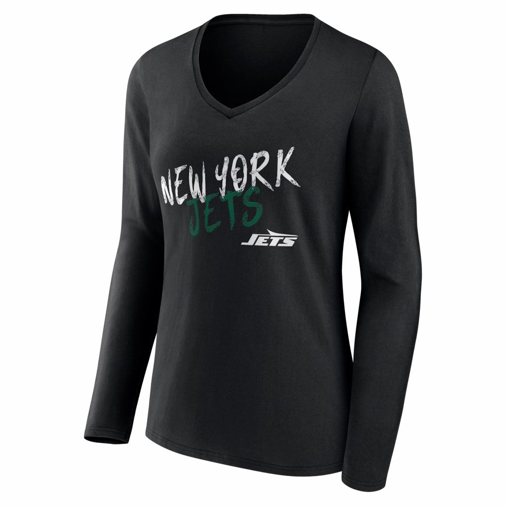 New York Jets Women's Hustle Long Sleeve V-Neck T-Shirt - Black on sale