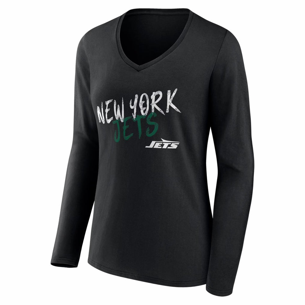 New York Jets Women's Hustle Long Sleeve V-Neck T-Shirt - Black on sale