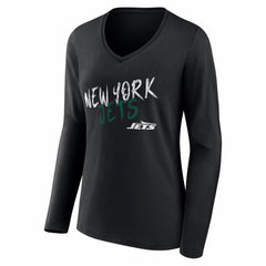 New York Jets Women's Hustle Long Sleeve V-Neck T-Shirt - Black on sale