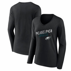 Philadelphia Eagles Women's Hustle Long Sleeve V-Neck T-Shirt - Black sale