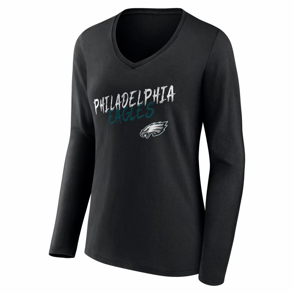 Philadelphia Eagles Women's Hustle Long Sleeve V-Neck T-Shirt - Black sale