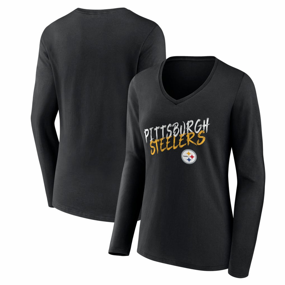 Pittsburgh Steelers Women's Hustle Long Sleeve V-Neck T-Shirt - Black discount