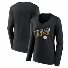 Pittsburgh Steelers Women's Hustle Long Sleeve V-Neck T-Shirt - Black discount