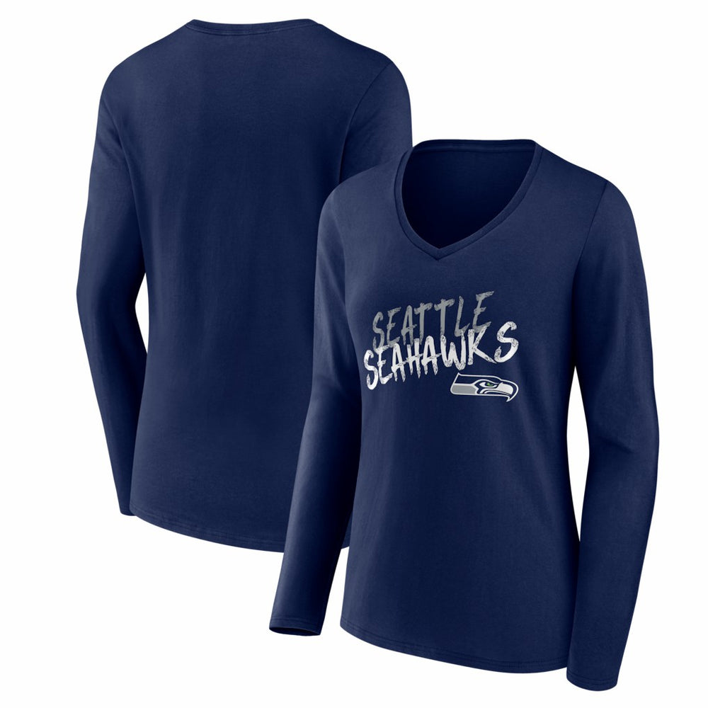 Seattle Seahawks Women's Hustle Long Sleeve V-Neck T-Shirt - College Navy discount
