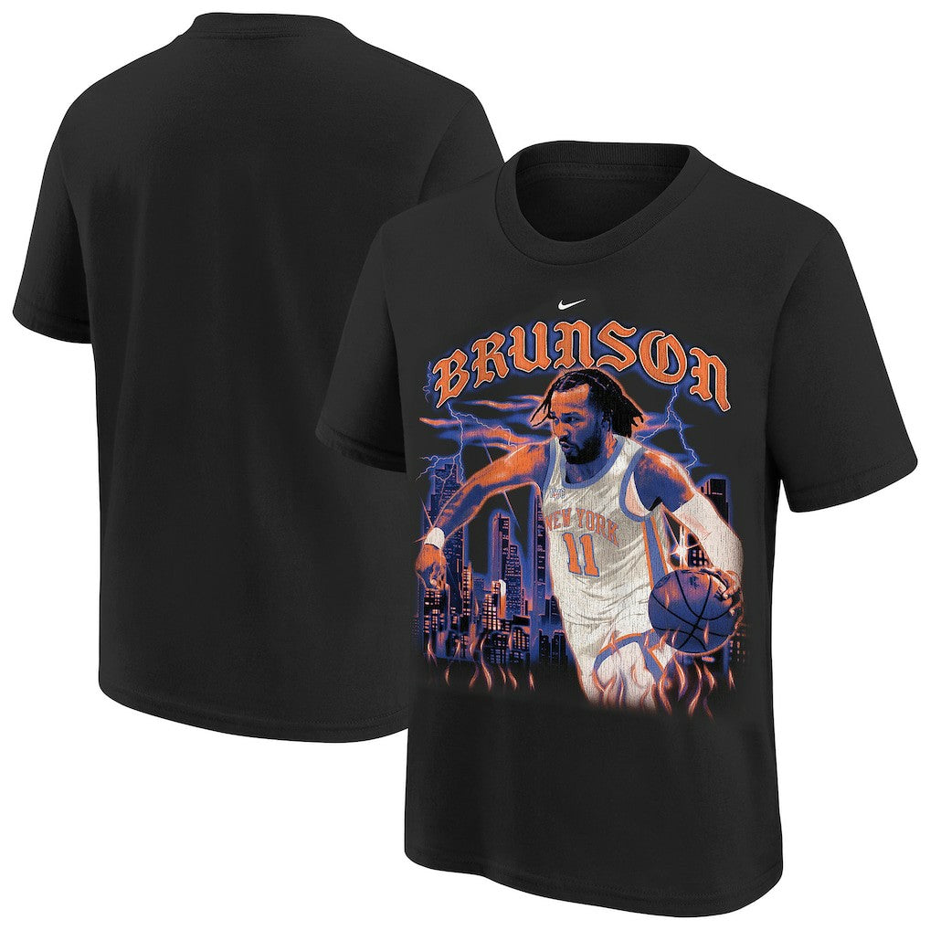 Jalen Brunson New York Knicks Youth City Edition Player T-Shirt - Black | Nike for sale