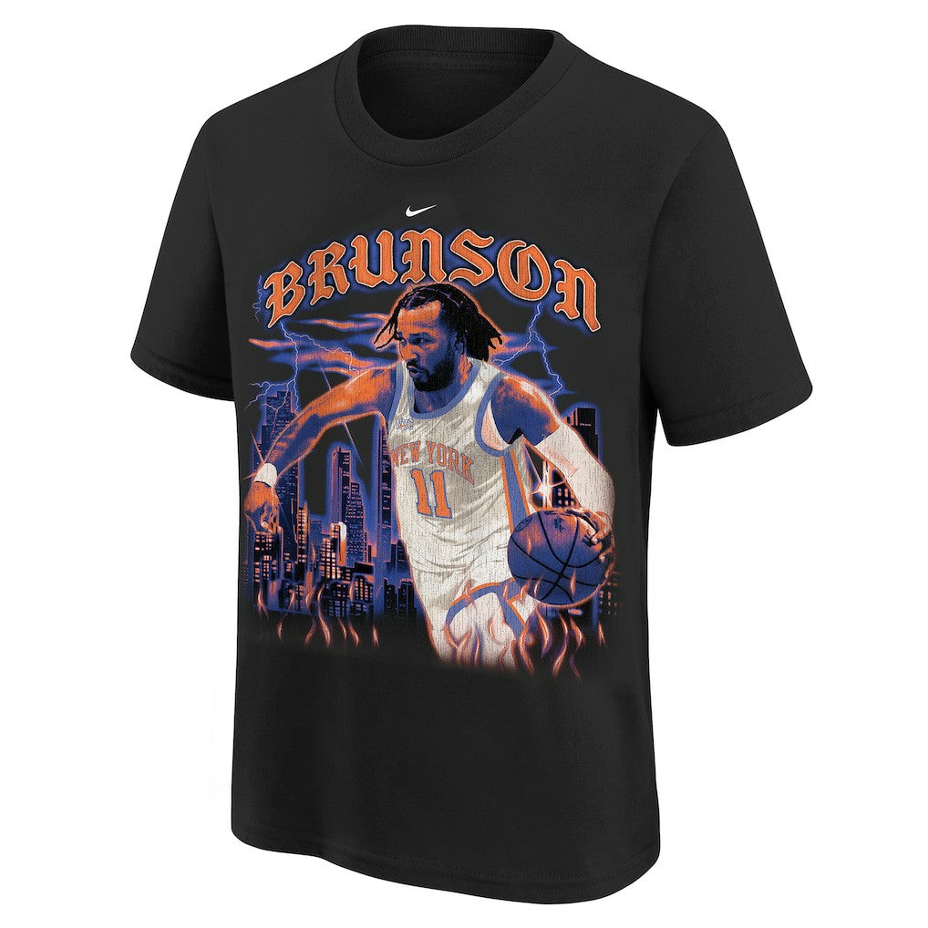 Jalen Brunson New York Knicks Youth City Edition Player T-Shirt - Black | Nike for sale