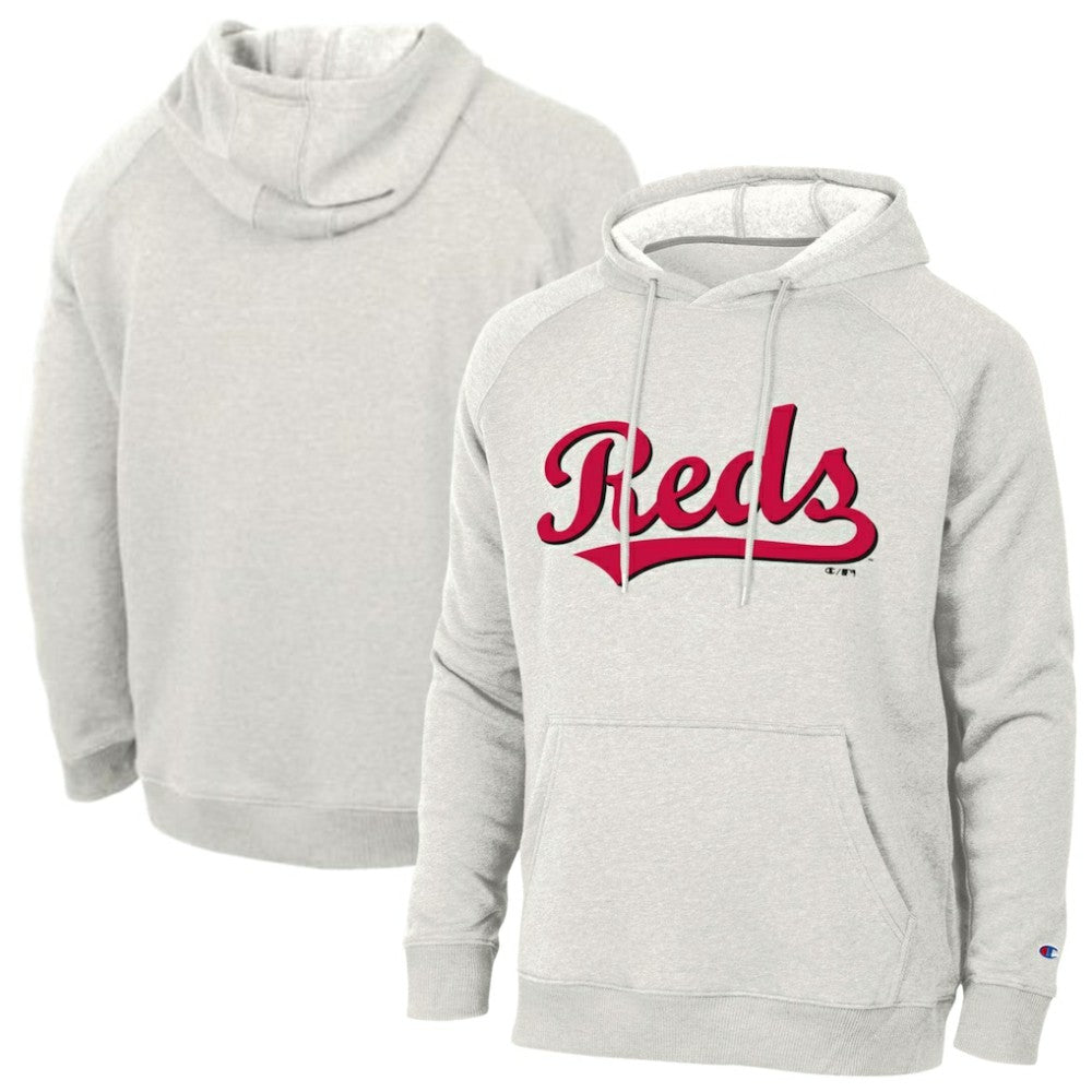 Cincinnati Reds Champion Triumph Tri-Blend Raglan Hoodie - Heathered Core Ultra Light Grey