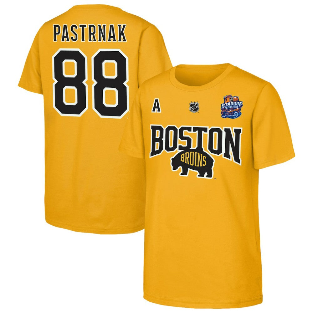 David Pastrnak Boston Bruins Fanatics Youth Alternate Captain 2026 Stadium Series T-Shirt Gold