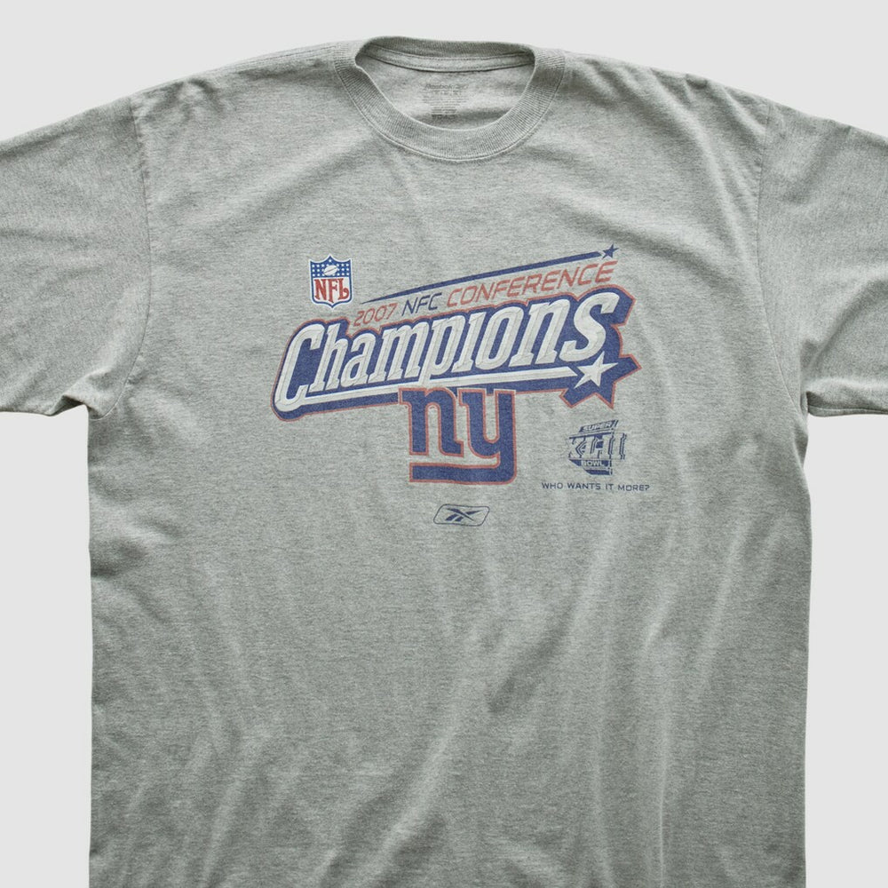 New York Giants Reebok 2007 T-shirt - Heather Gray Vintage for sale