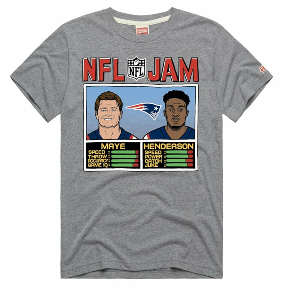 Drake Maye & TreVeyon Henderson New England Patriots Homage Unisex NFL Jam Tri-Blend T-Shirt - Gray on sale