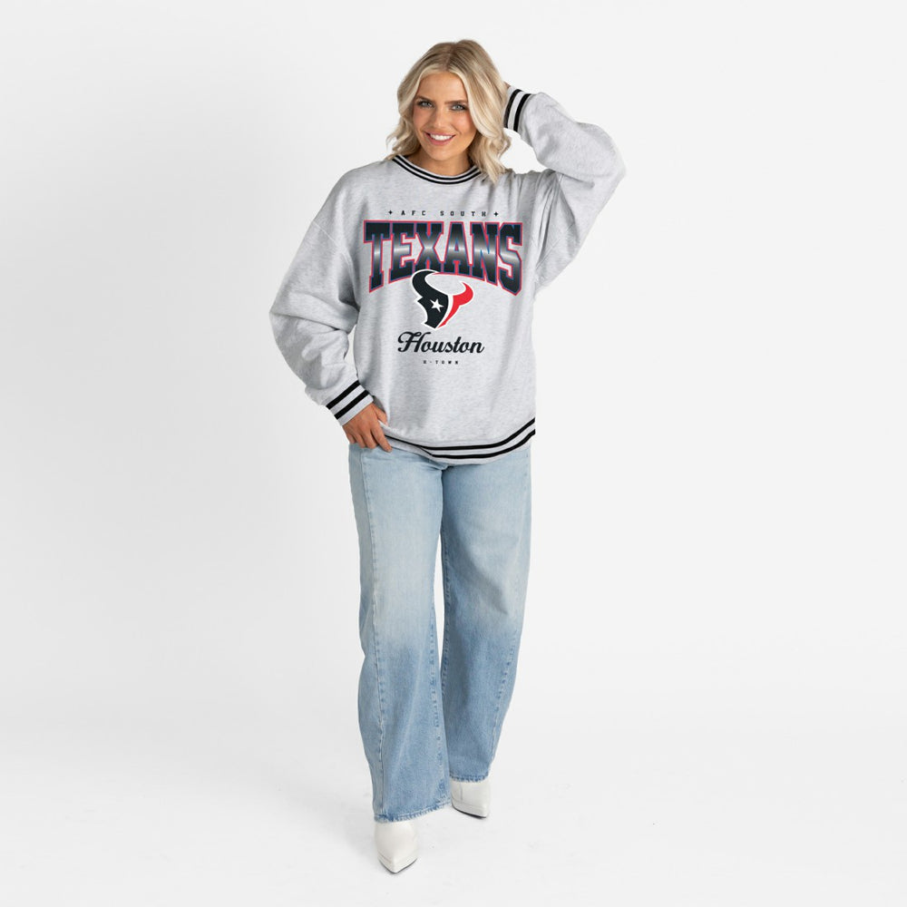Houston Texans Gameday Couture Women's Oversized Gridiron Drive Ringer Stripe Sweatshirt - Ash/Black outlet