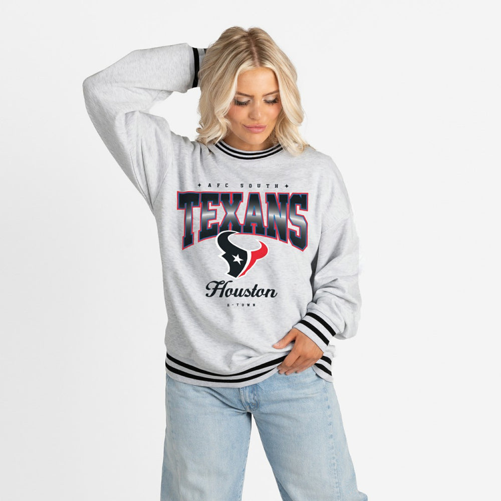 Houston Texans Gameday Couture Women's Oversized Gridiron Drive Ringer Stripe Sweatshirt - Ash/Black outlet