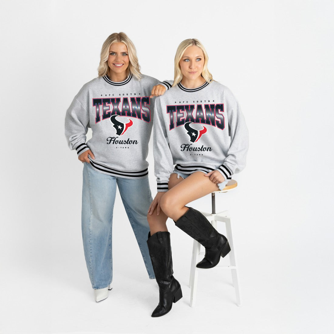 Houston Texans Gameday Couture Women's Oversized Gridiron Drive Ringer Stripe Sweatshirt - Ash/Black outlet