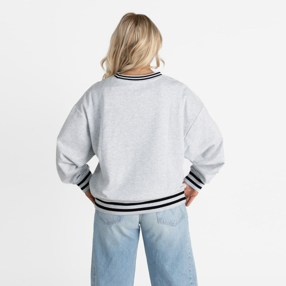 Baltimore Ravens Gameday Couture Women's Oversized Gridiron Drive Ringer Stripe Sweatshirt - Ash/Black discount