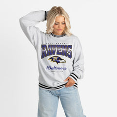 Baltimore Ravens Gameday Couture Women's Oversized Gridiron Drive Ringer Stripe Sweatshirt - Ash/Black discount