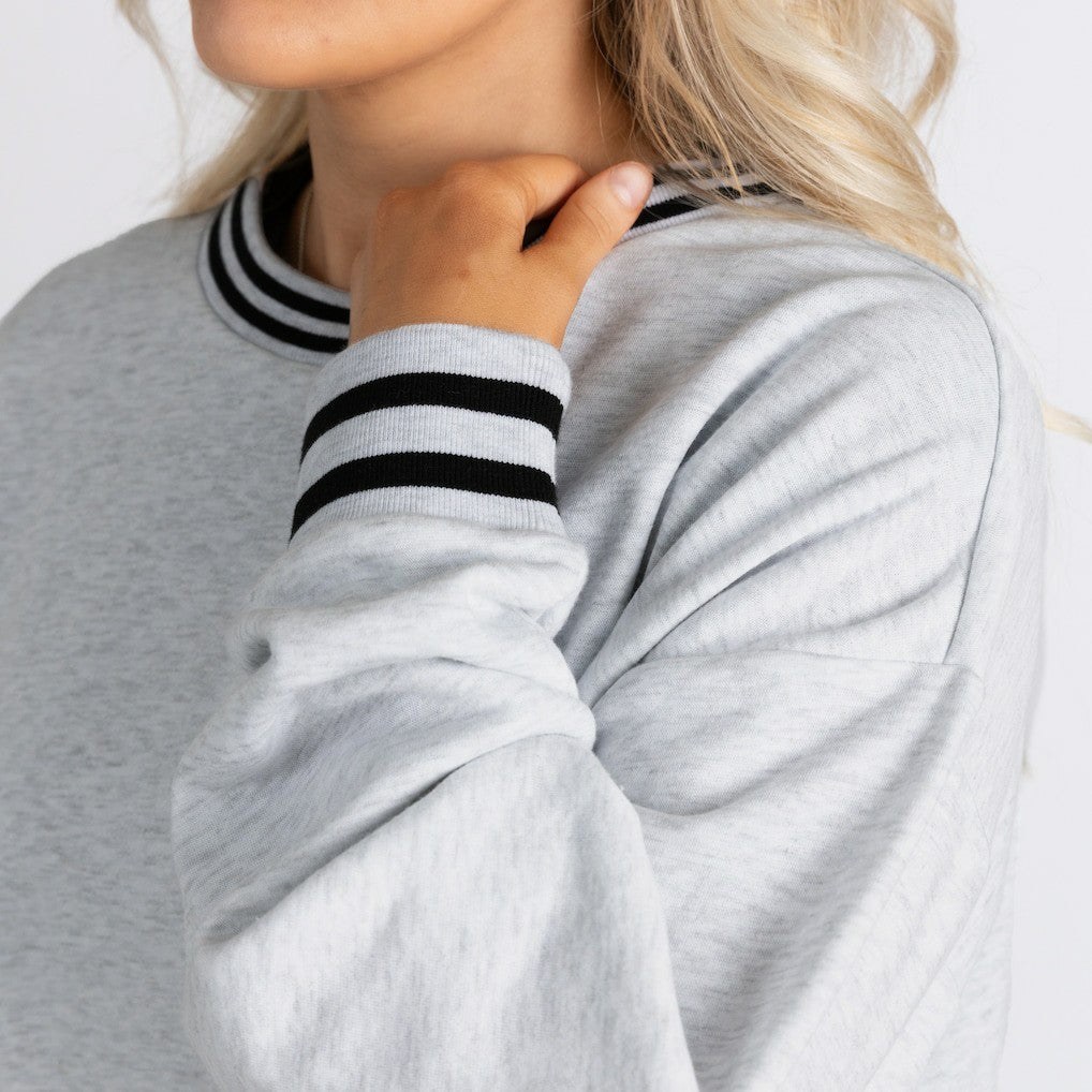 Baltimore Ravens Gameday Couture Women's Oversized Gridiron Drive Ringer Stripe Sweatshirt - Ash/Black discount
