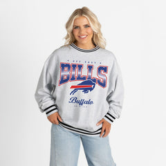 Buffalo Bills Gameday Couture Women's Oversized Gridiron Drive Ringer Stripe Sweatshirt - Ash/Black cheap
